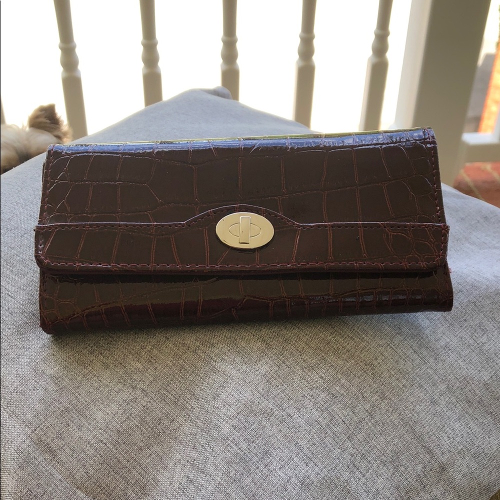 Croco-Embossed Clutch Wallet in Deep Wine
